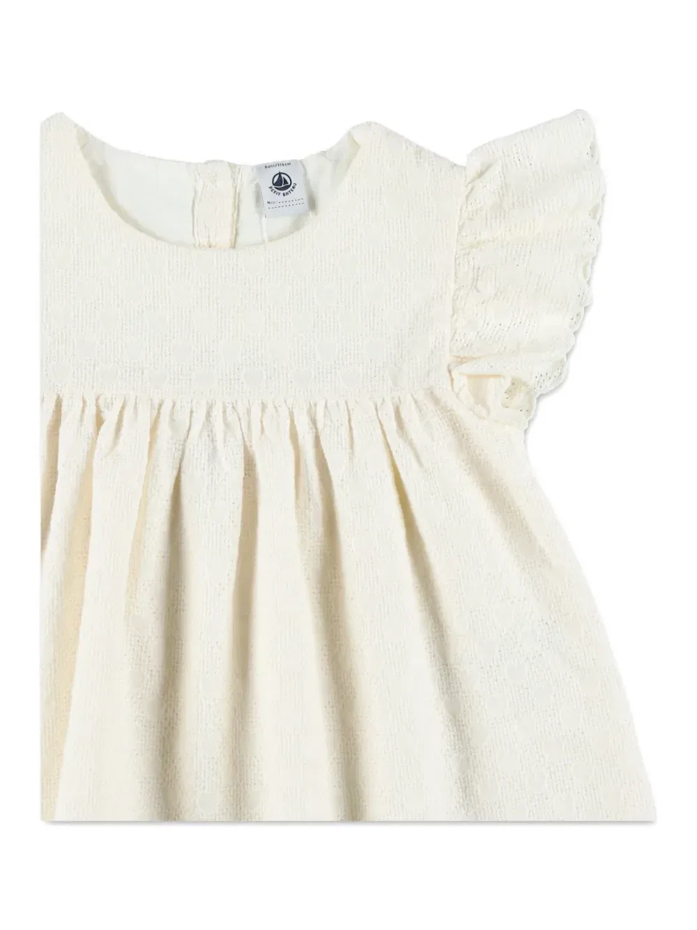 Рубашка с вышивкой и оборками Petit Bateau, бежевый — фото 3