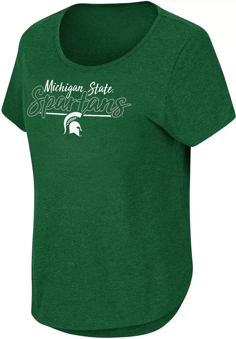 

Женская зеленая футболка Colosseum Michigan State Spartans с закругленным краем