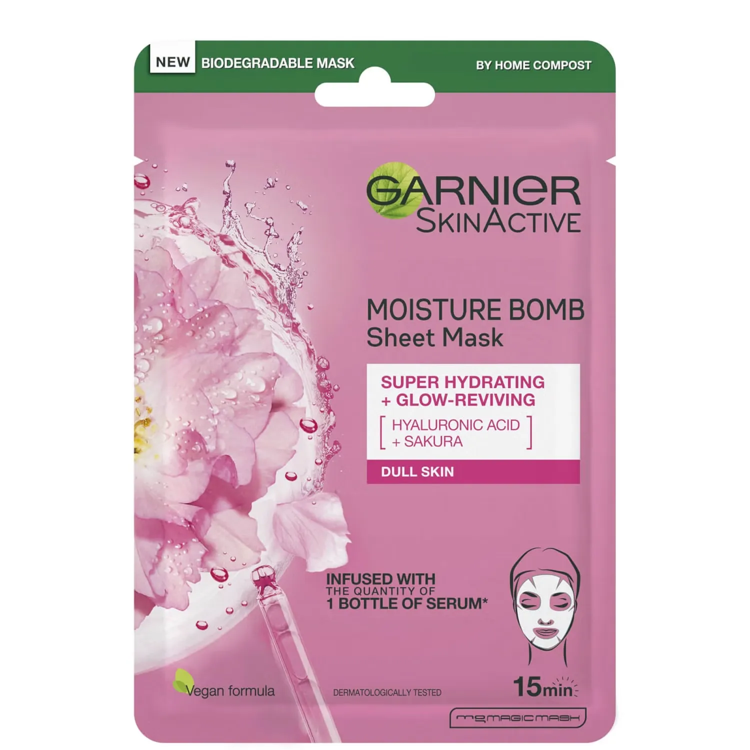

Увлажняющая маска для лица Moisture Bomb из ткани с цветком вишни. Garnier