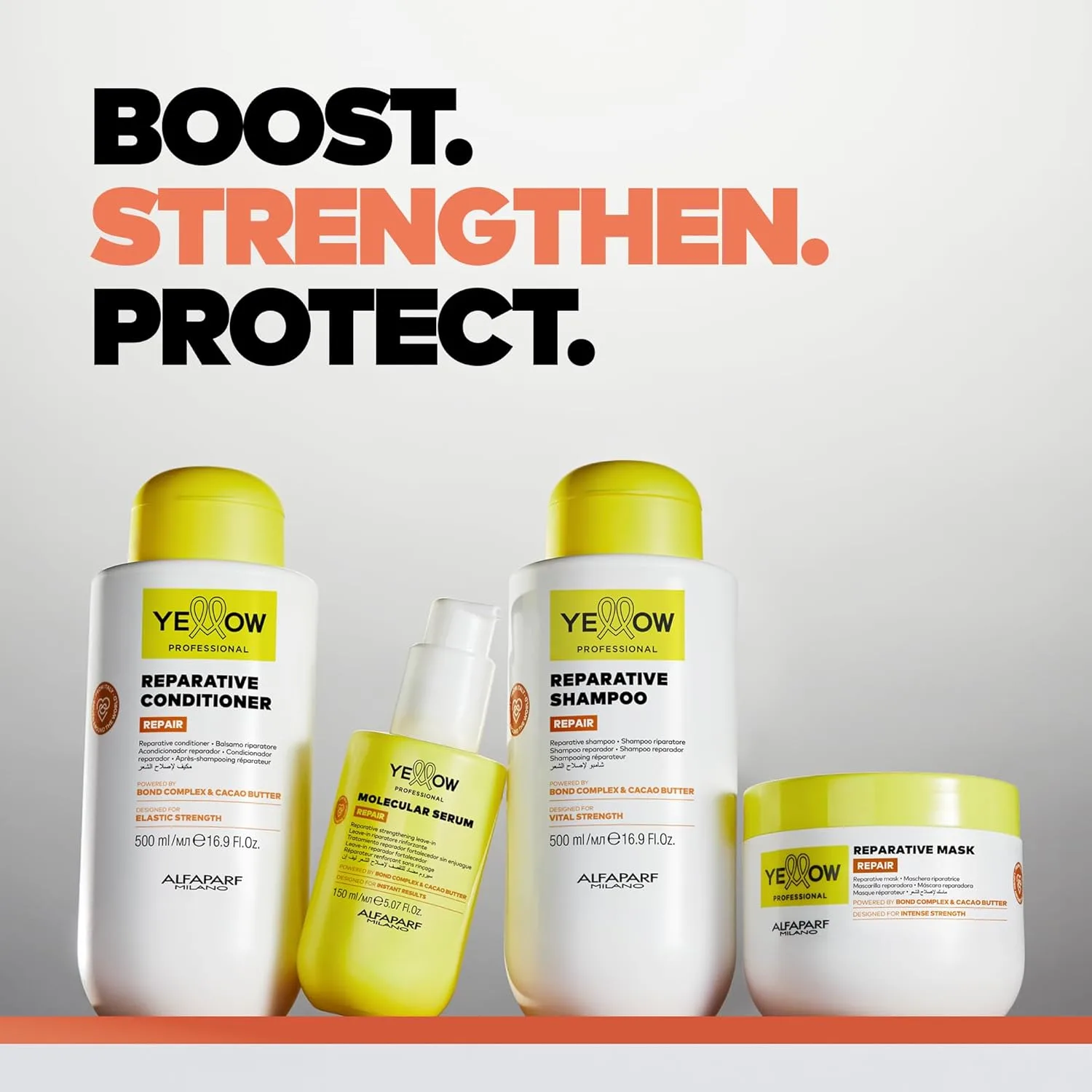 ALFAPARF MILANO Yellow Professional Repair Восстанавливающий кондиционер для поврежденных волос с Bond Complex и маслом какао для эластичности и прочности 1000 мл (.), Yellow — фото 4
