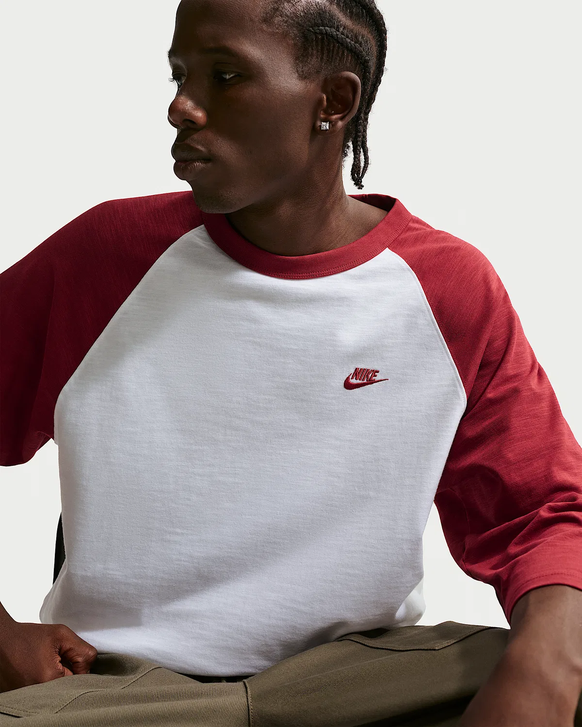 Мужская футболка с рукавом 3/4 реглан Nike Sportswear Club, Team Crimson/White/Team Crimson — фото 3