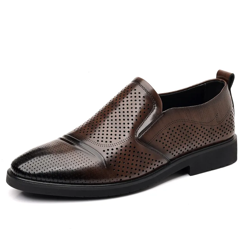 Повседневные кожаные туфли мужские low top Shanpijiang, Brown Cut-Out