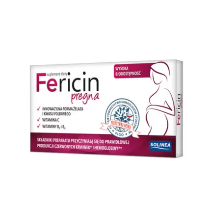 

Fericin Pregna 30 таблеток, железо, фолиевая кислота, витамины группы B для беременных женщин Solinea