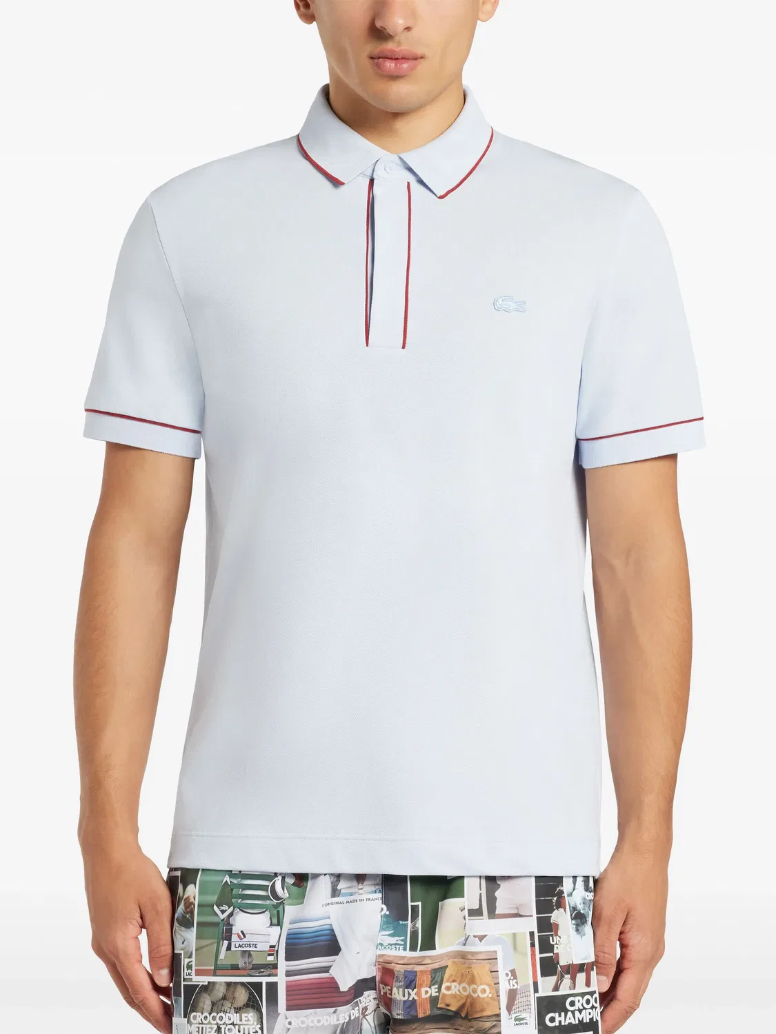 Рубашка поло с вышитым логотипом Lacoste, голубой/красный — фото 3