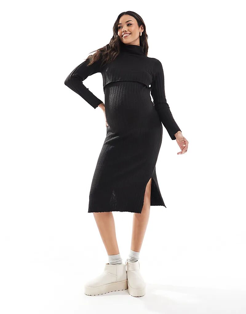 

Mamalicious Maternity трикотажное платье миди с функцией кормления в черном цвете Mama.licious