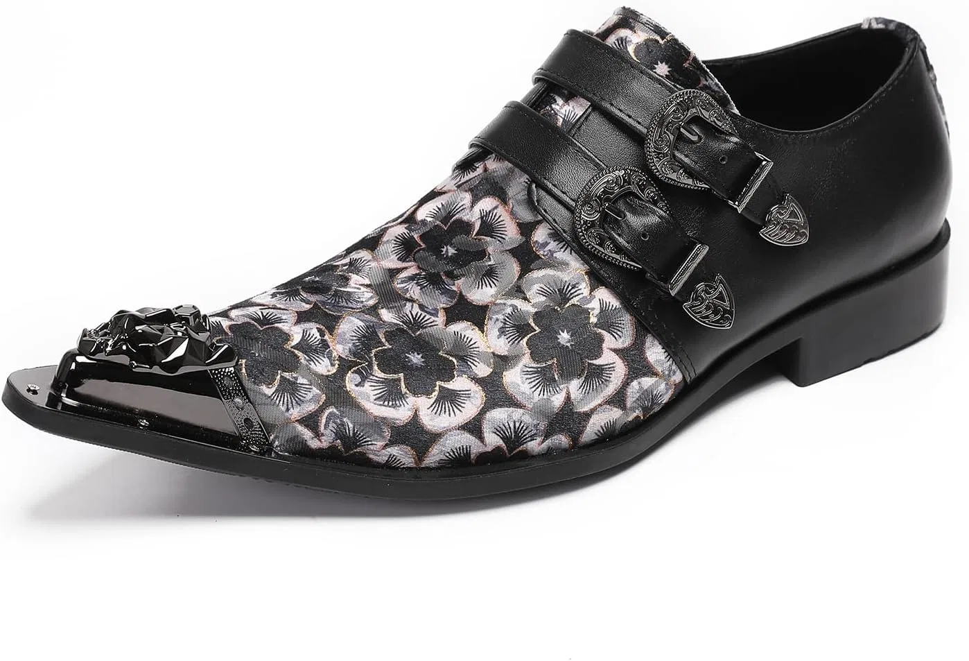 Лоферы с вышивкой, двойной пряжкой мужские, Black/White Dacnakby