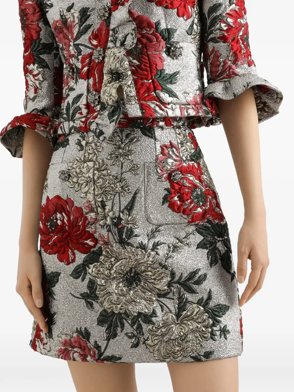 Мини-юбка с цветочной вышивкой DOLCE & GABBANA, серебряный — фото 4