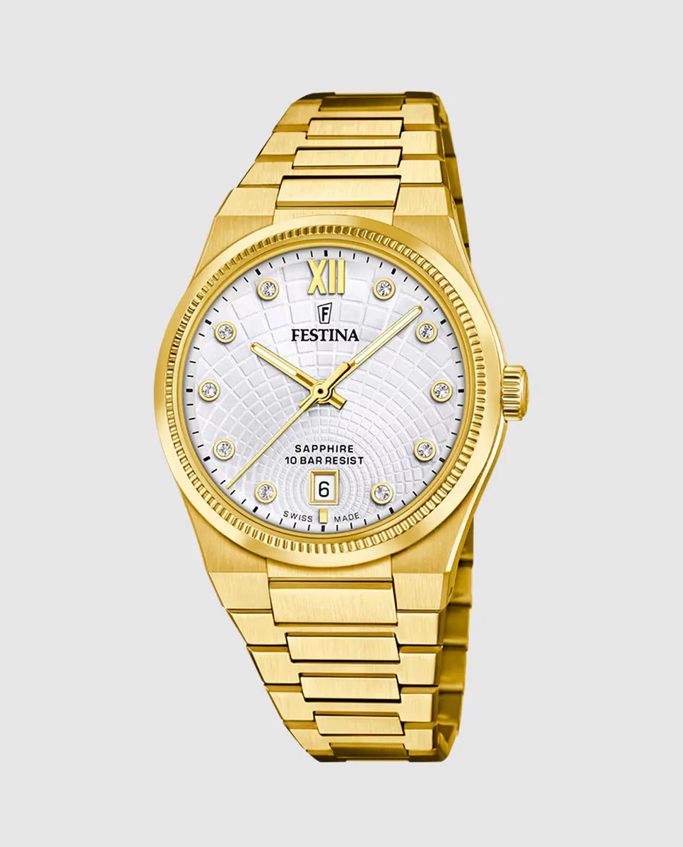 

Женские часы F20058/1 Swiss Made Rivé из золотой стали Festina, золотой