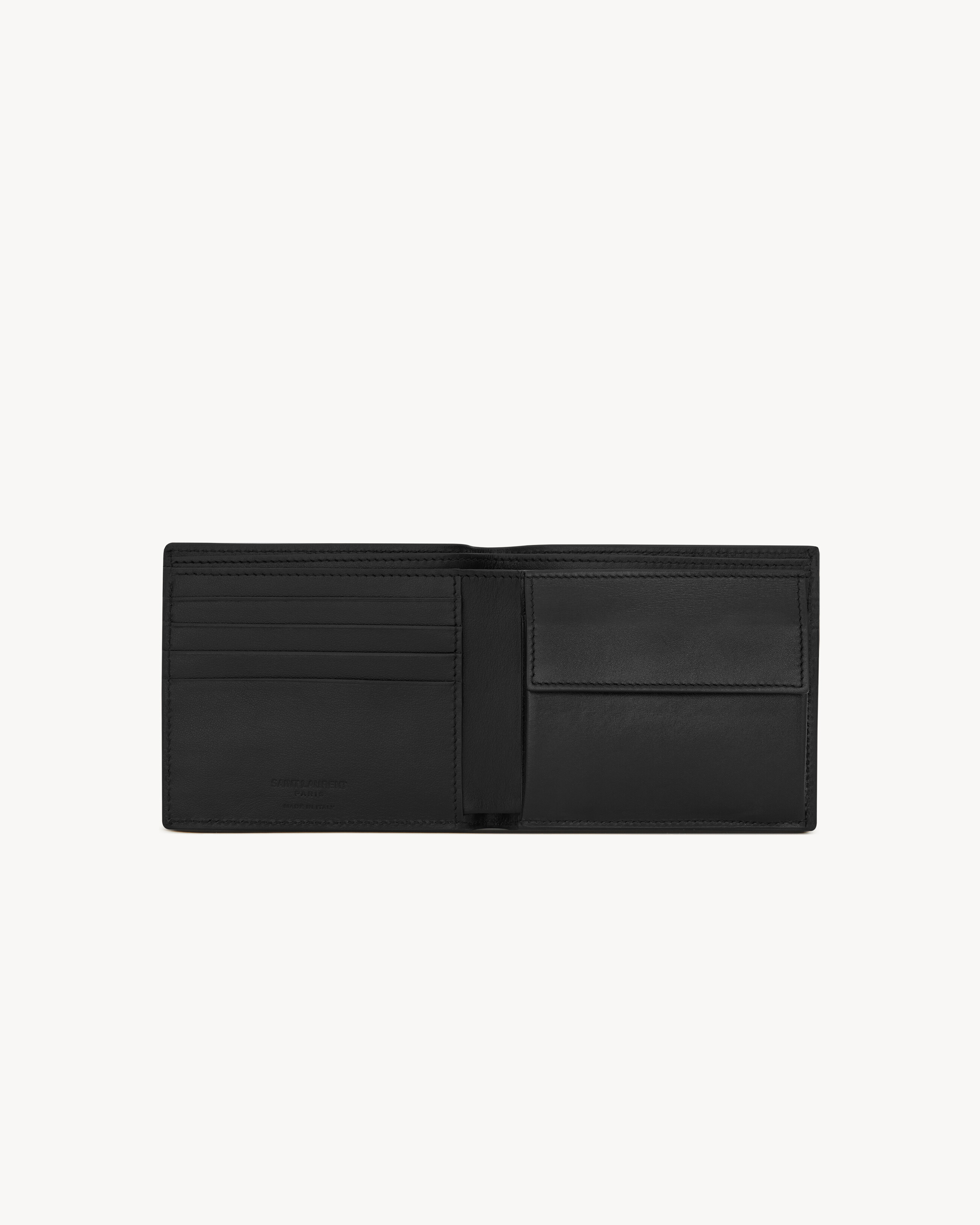 Кошелек SAINT LAURENT PARIS East/West с монетником из гладкой кожи, черный — фото 4