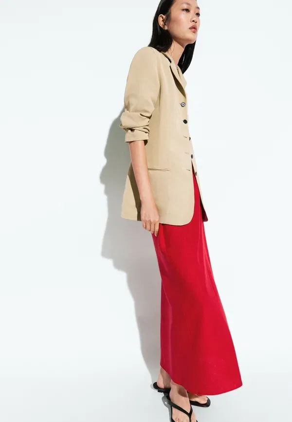 Юбка из льна A-line skirt Massimo Dutti, Red, красный — фото 3