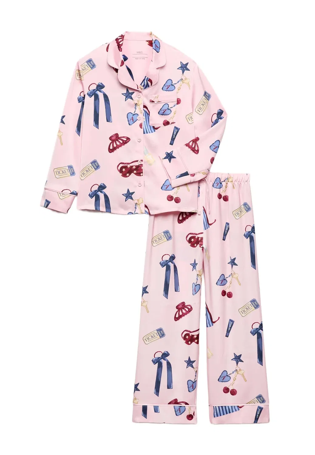 Комплект пижамы из атласа для ночевки (6-16 лет), унисекс Marks & Spencer, Pink Mix