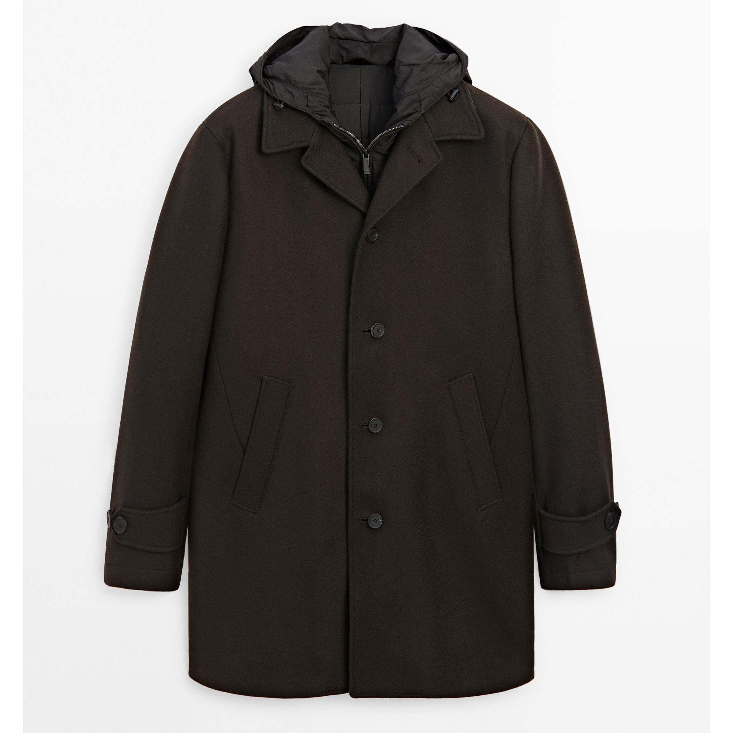 

Пальто из смесовой шерсти с капюшоном Massimo Dutti, коричневый