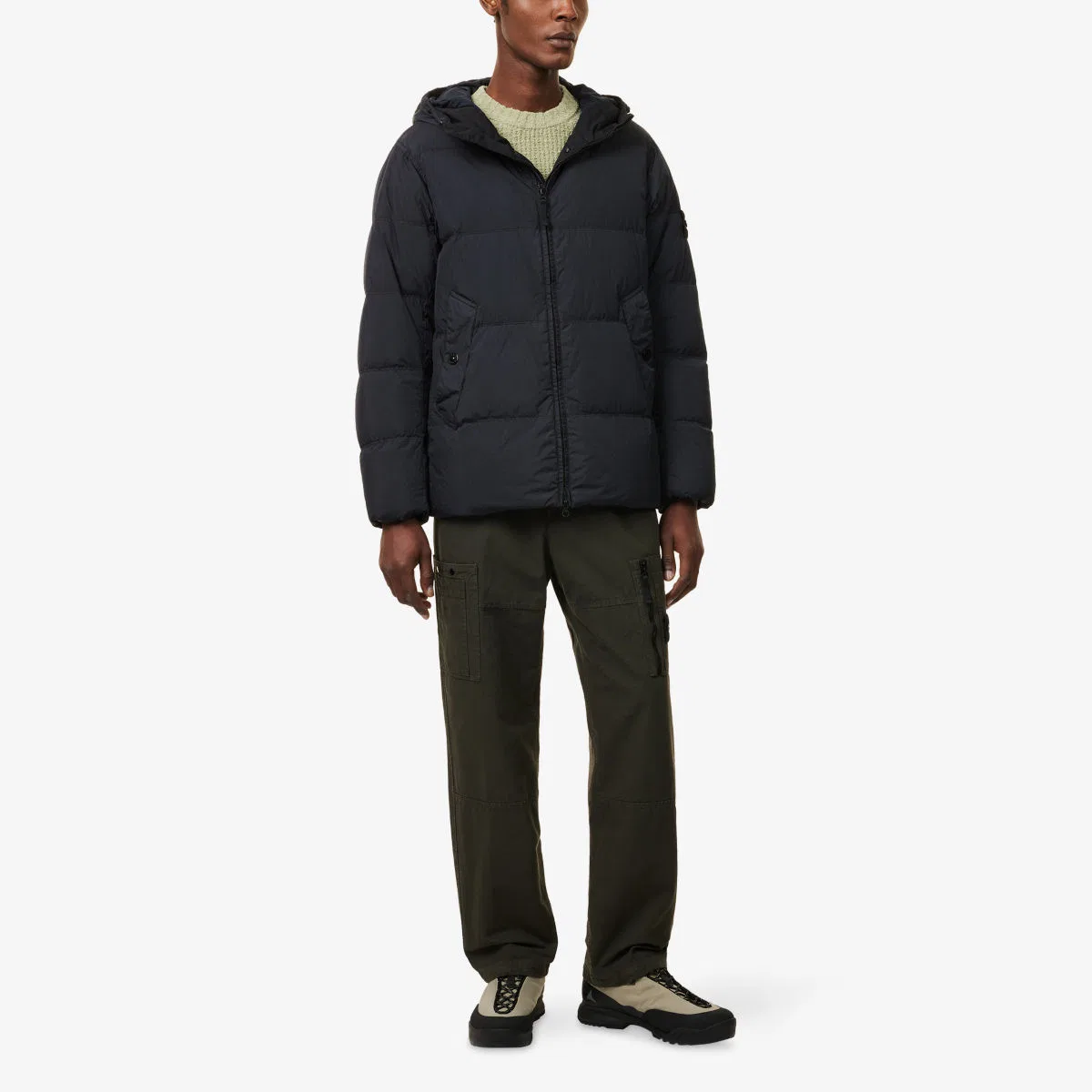 Куртка-пуховик из нейлона с капюшоном crinkle reps Stone Island, темно-синий — фото 2