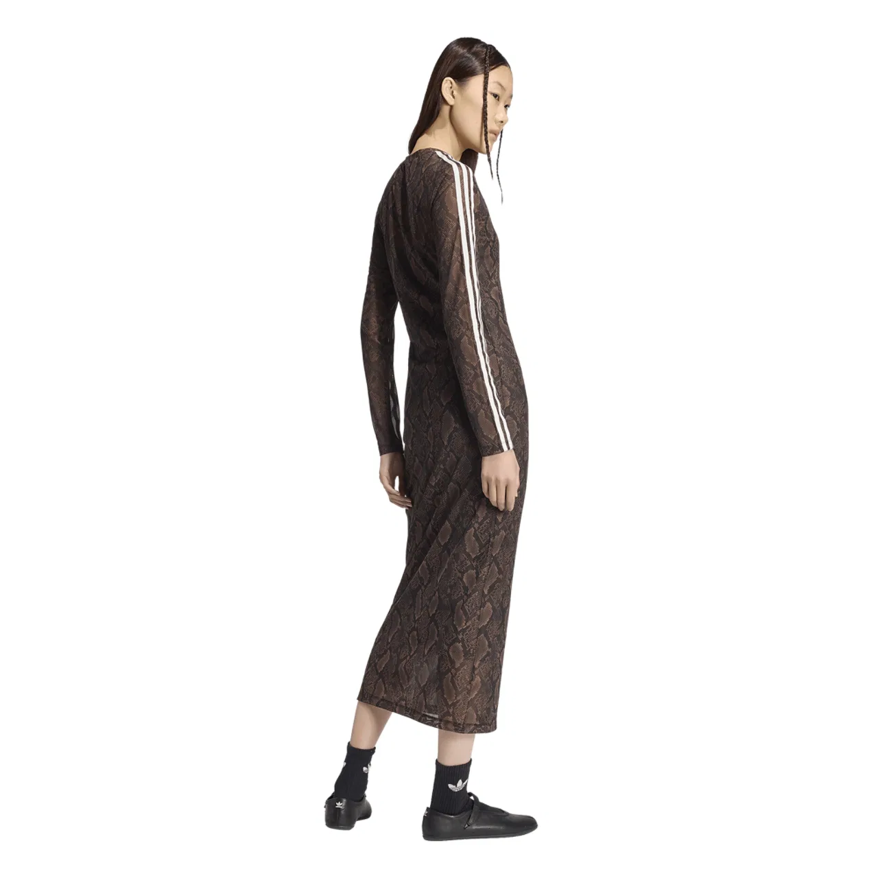 Женское макси-платье с принтом змеи Adidas Snake Print Maxi Dress, черный/коричневый — фото 2