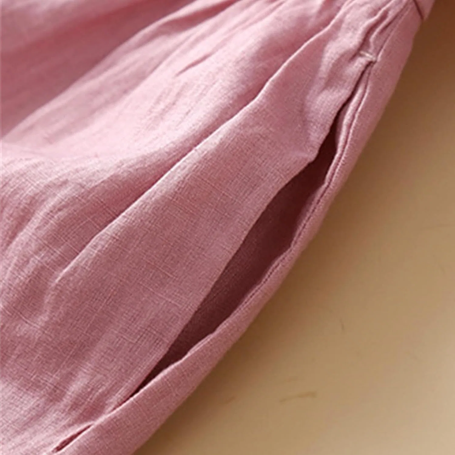 Женское летнее платье из хлопка и льна с коротким рукавом, Pink — фото 4