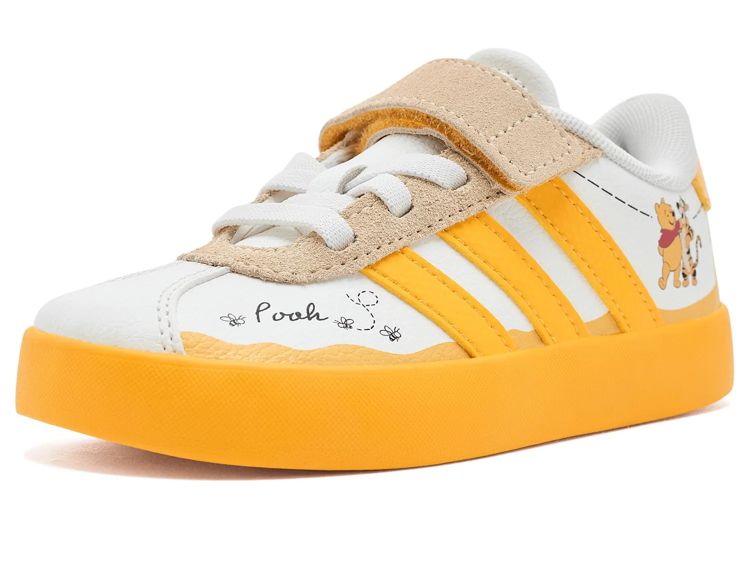 Кроссовки Disney Vl Court 3.0 Elastic Lace & Strap (для маленьких детей) Adidas Kids, Off-white/Crew Yellow/Black