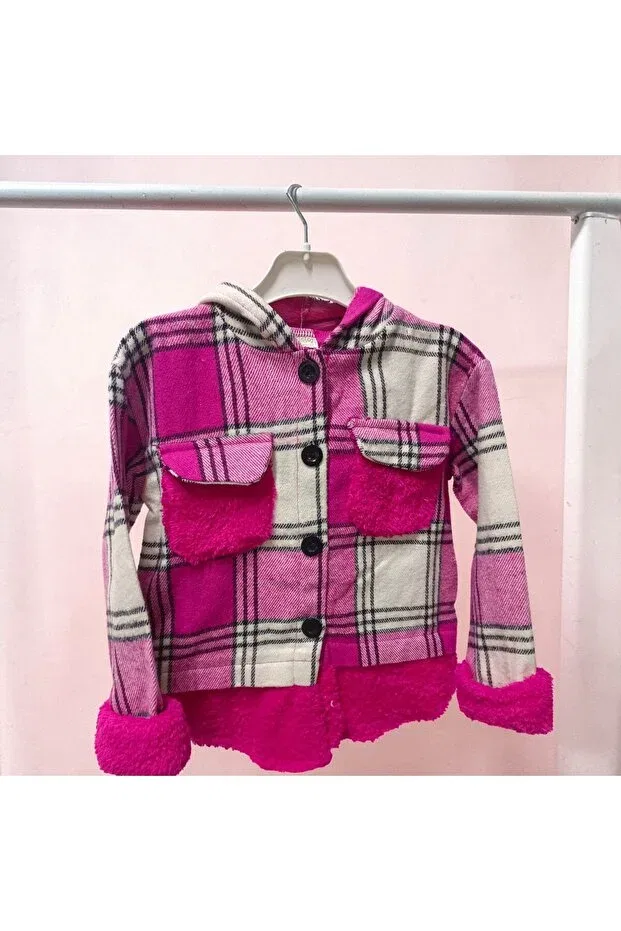 Детский кардиган с капюшоном в клетку Flovmix, Pink-White