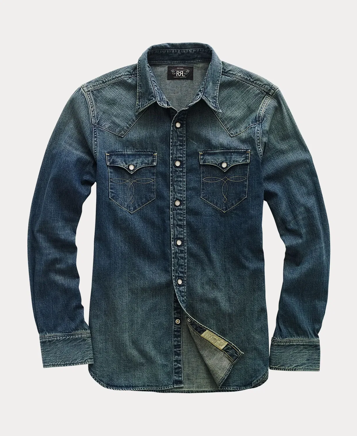 Мужская рубашка стираный, Slim Fit Denim Oscuro, Polo Ralph Lauren, Denim