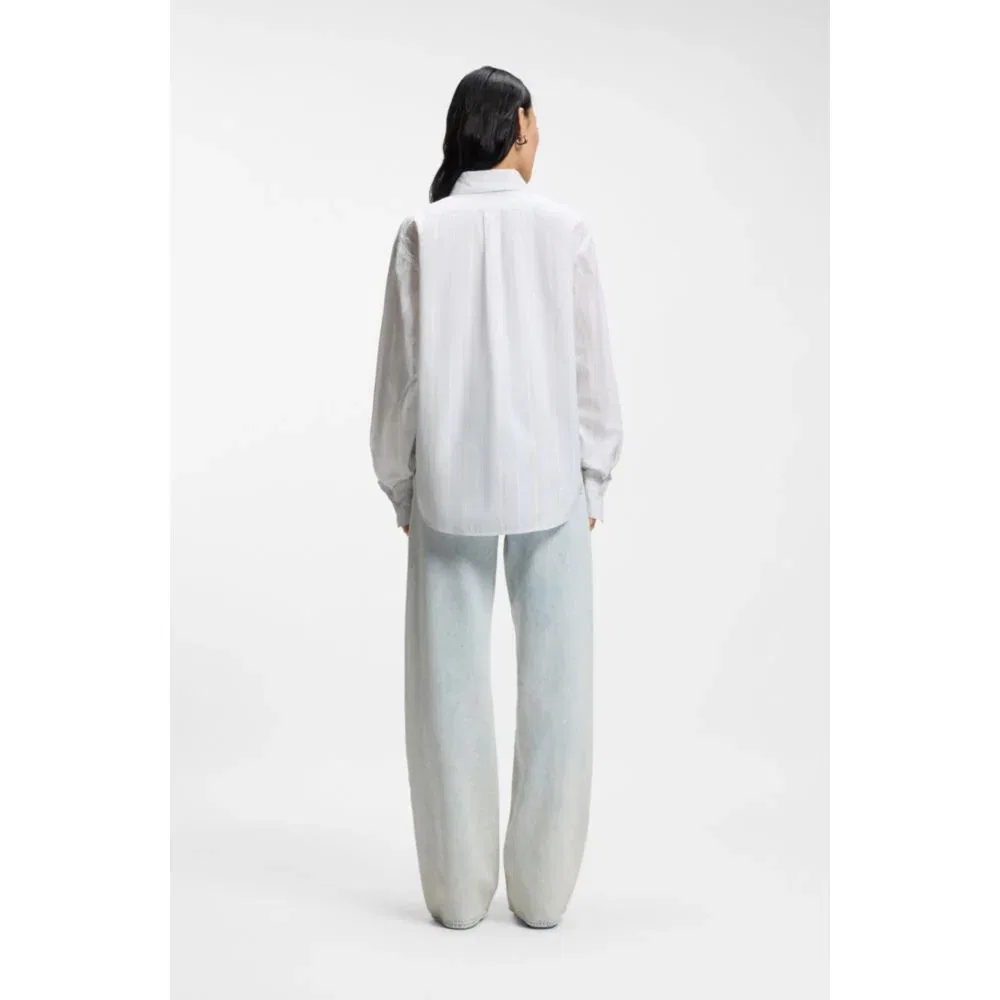 Женская блузка свободного кроя с принтом в полоску BOSS, Light Blue — фото 4