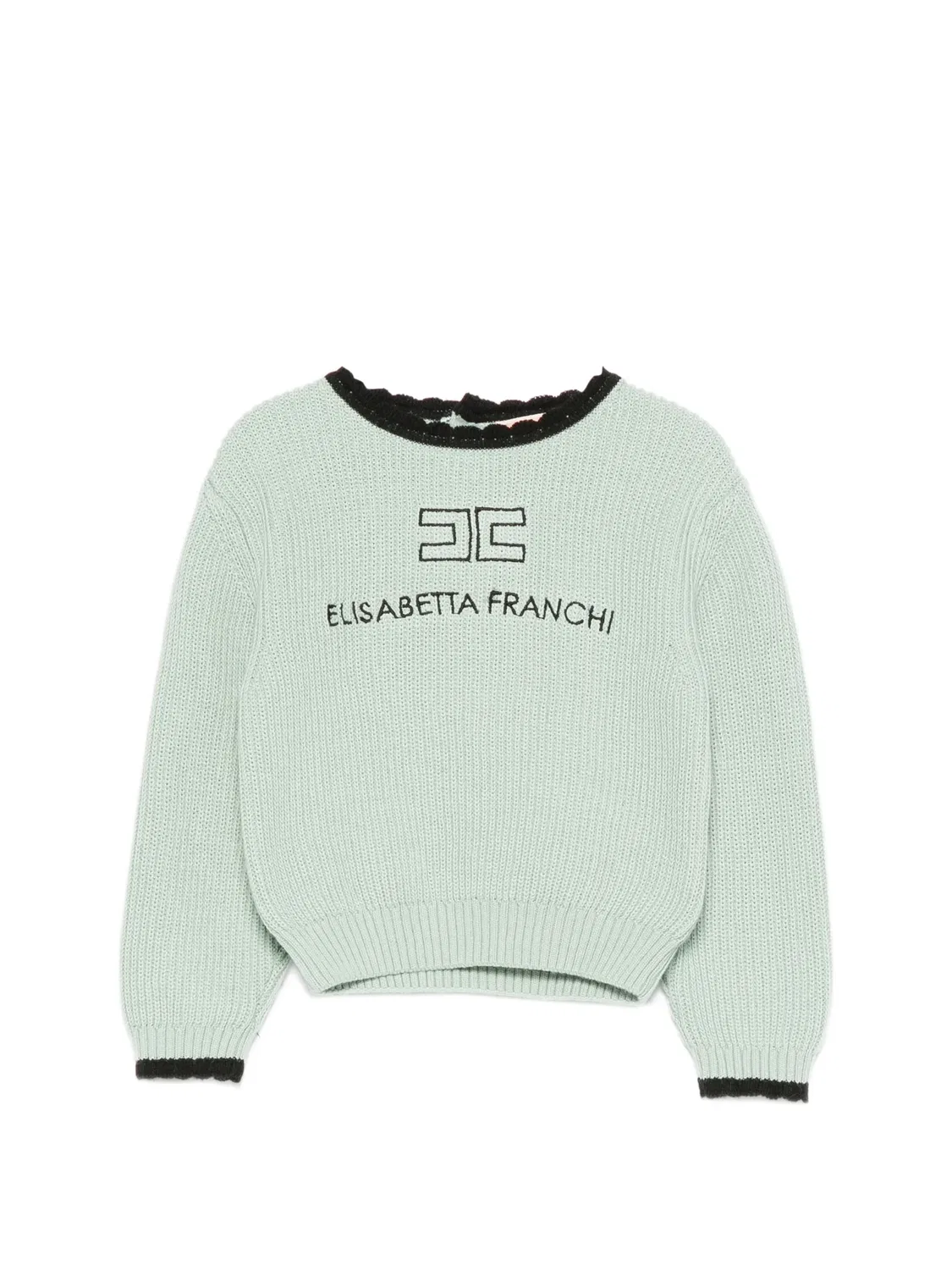 Свитер с фестонами и вышитым логотипом Elisabetta Franchi La Mia Bambina, зеленый