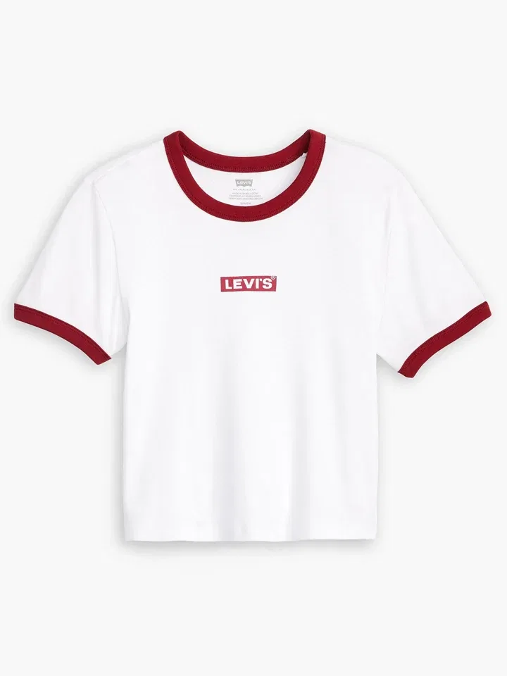 Женская укороченная футболка с логотипом Levi's, White/Red — фото 3