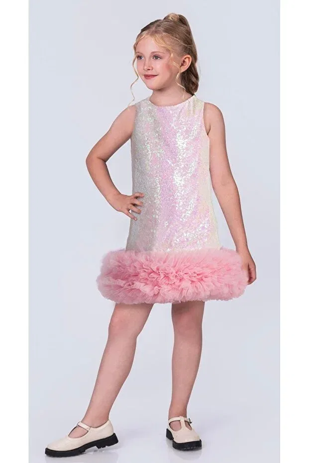 Детское платье для девочек с пайетками Tutu skirt sequin fabric birthday party show costume graduation girl children dress Baby Aden, White — фото 4