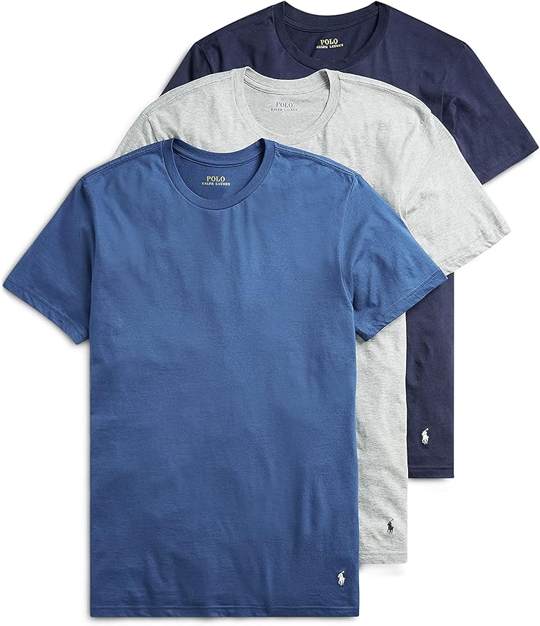 Комплект футболок Polo Ralph Lauren Classic Fit Cotton Crew Tee Big & Tall, темно-синий/синий/серый