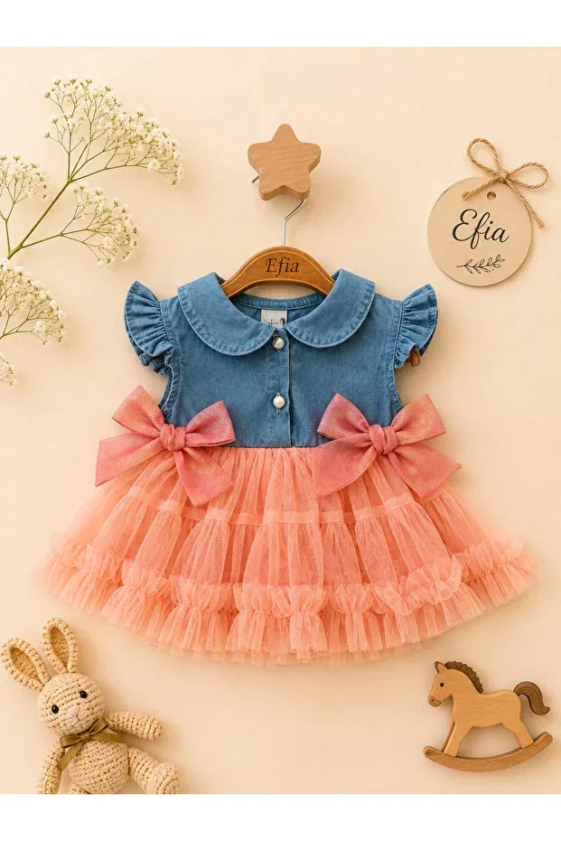 Детское платье для девочек из денима с тюлем Moes tulle skirt denim girls' dress Efia Baby, Multicolor — фото 3