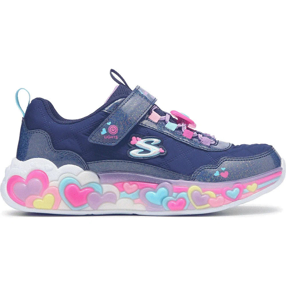 Детские кроссовки с подсветкой в виде сердечек Skechers, Navy Multi — фото 2