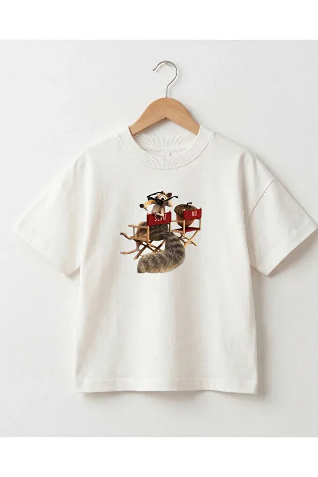 Детская футболка оверсайз с принтом Ice Age Scrat Unisex Oversize Kids T-Shirt Babytex, Ecru
