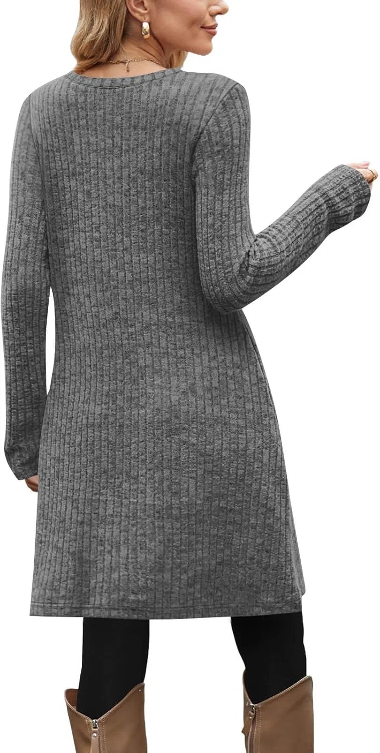 Женское платье свитер с ребристым трикотажем, Generic, Gray — фото 4