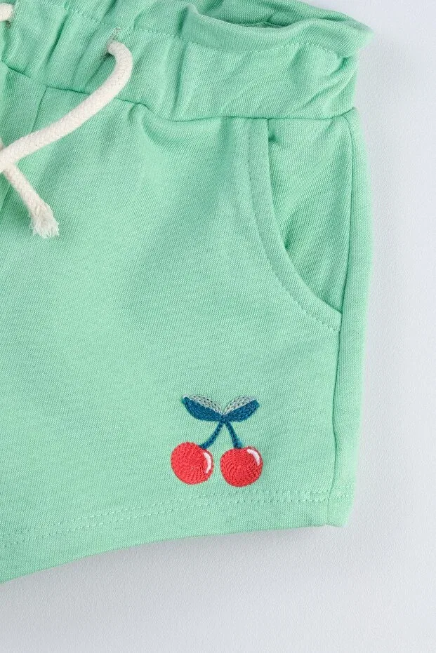 Детские шорты для девочек с вышивкой Cherry Bondberro, Green — фото 2