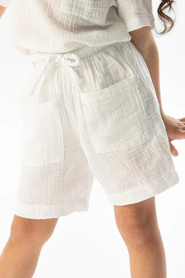Детские шорты для девочек хлопковые Basics Eliş Şile Bezi, White — фото 3