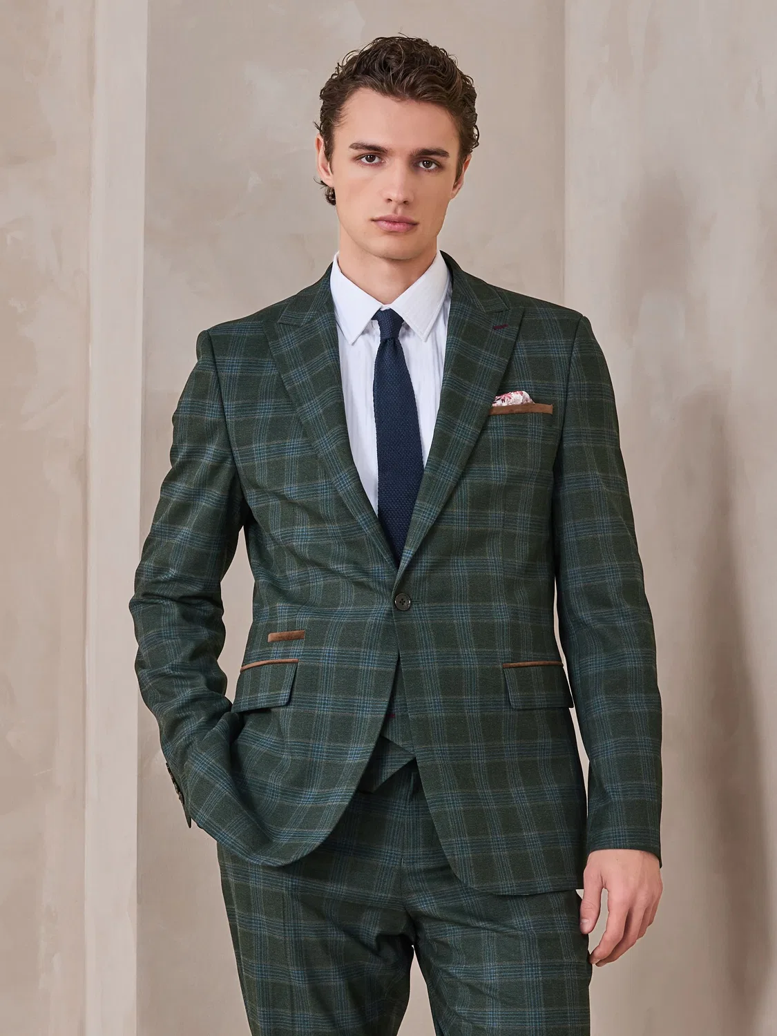 Пиджак Slim Fit с клеткой Next, зеленый