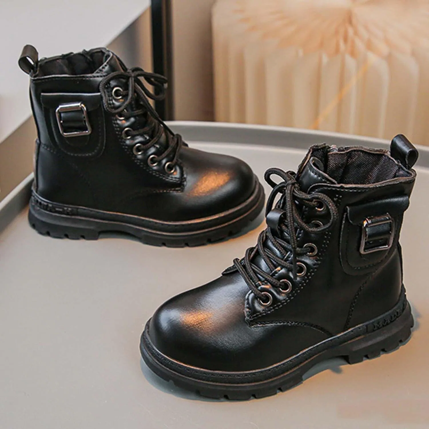 Детские ботинки для девочек с принтом, модель Girls Combat Slip On Ankle Boots, Black — фото 3