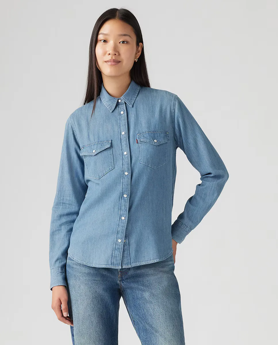 

Женская джинсовая рубашка с длинными рукавами и льняным оттенком Levi's, синий