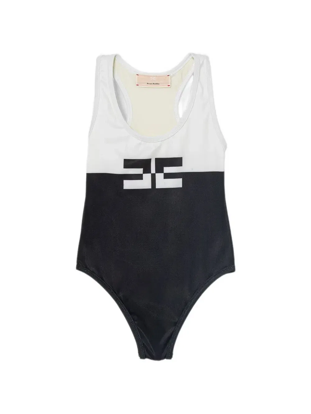 Слитный купальник с цветными блоками и логотипом Elisabetta Franchi Kids, черный