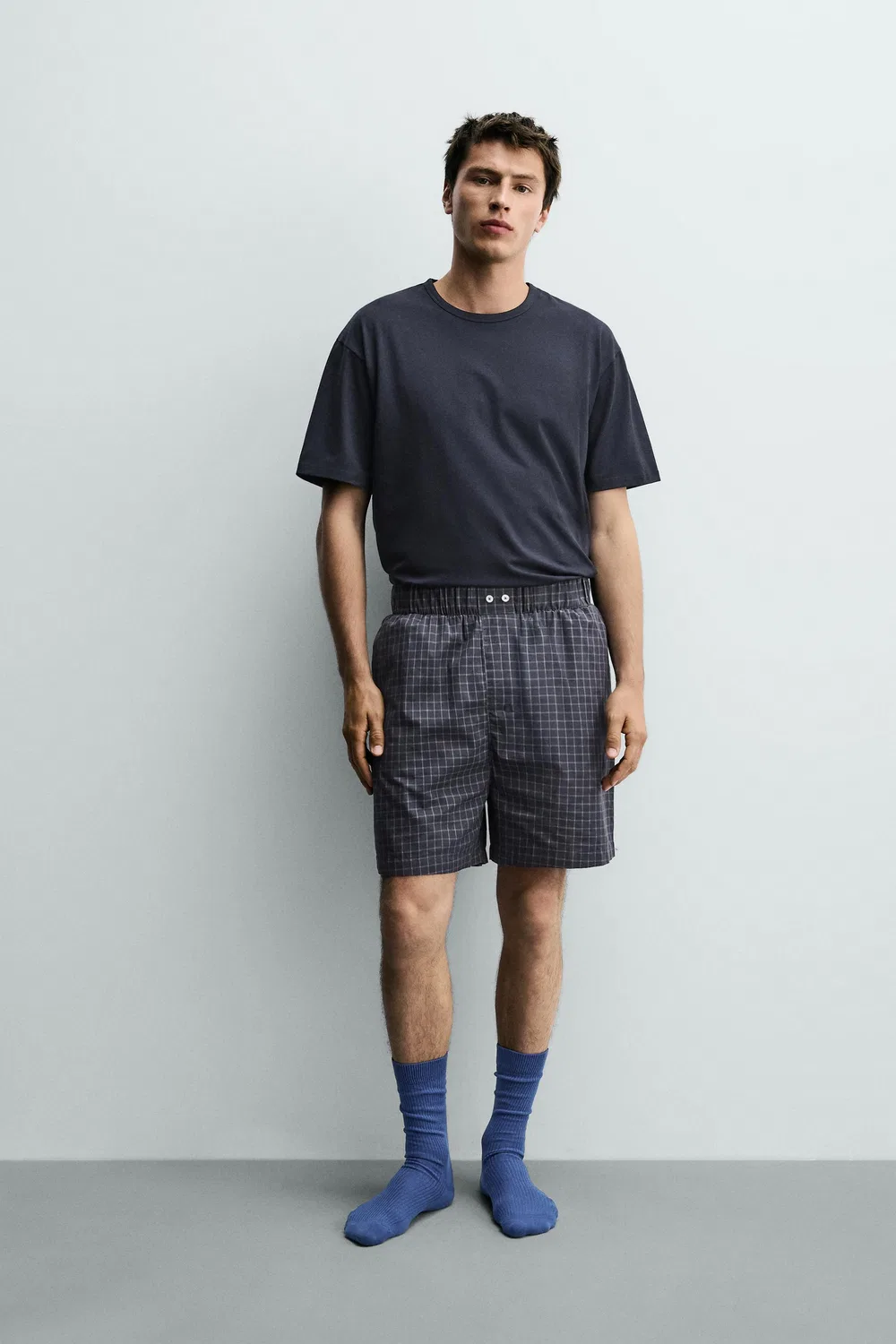 Пижамный комплект бермуды в клетку ZARA, Navy Blue