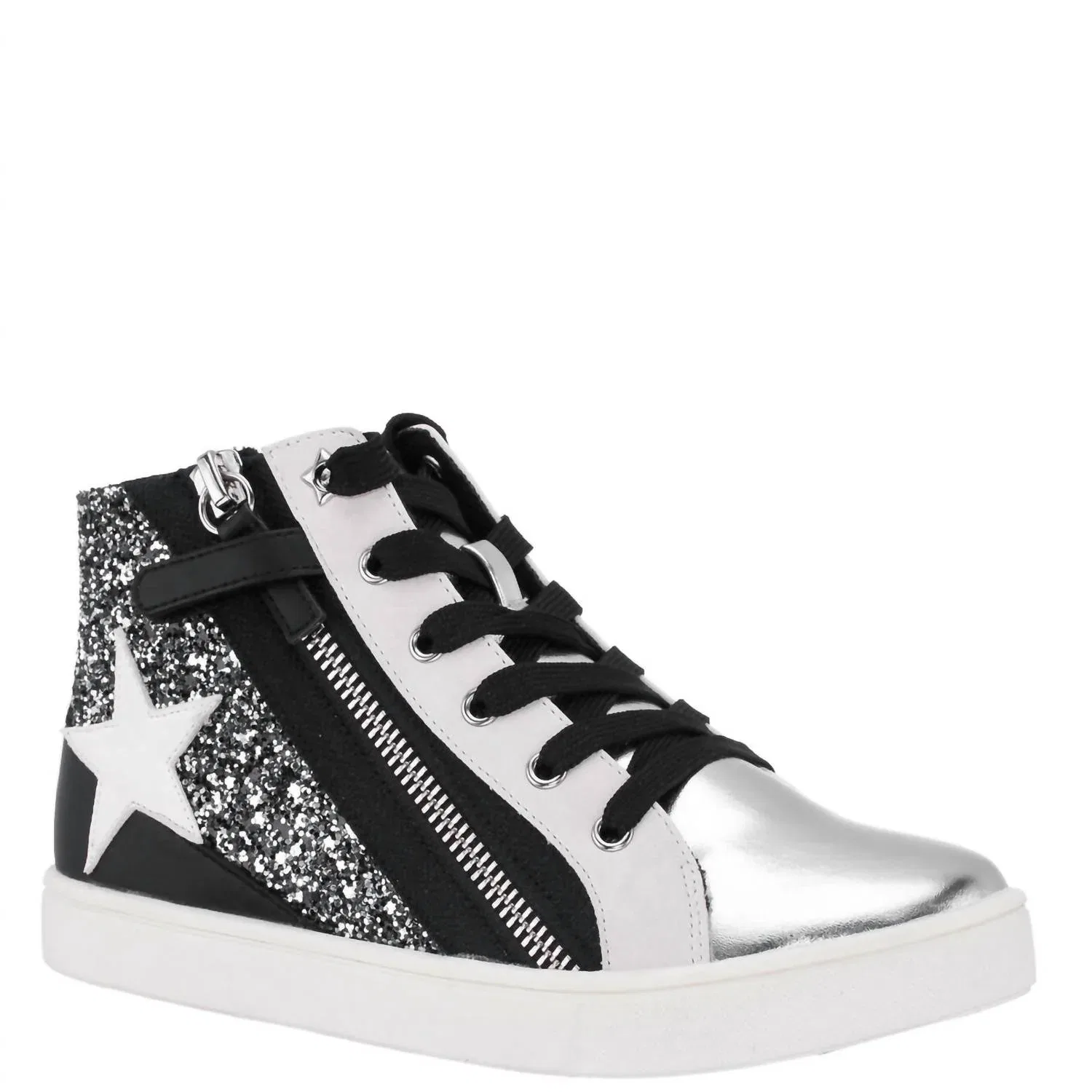 Детские кроссовки для девочек высокие с блестящей отделкой Yuti Nina, Black Glitter