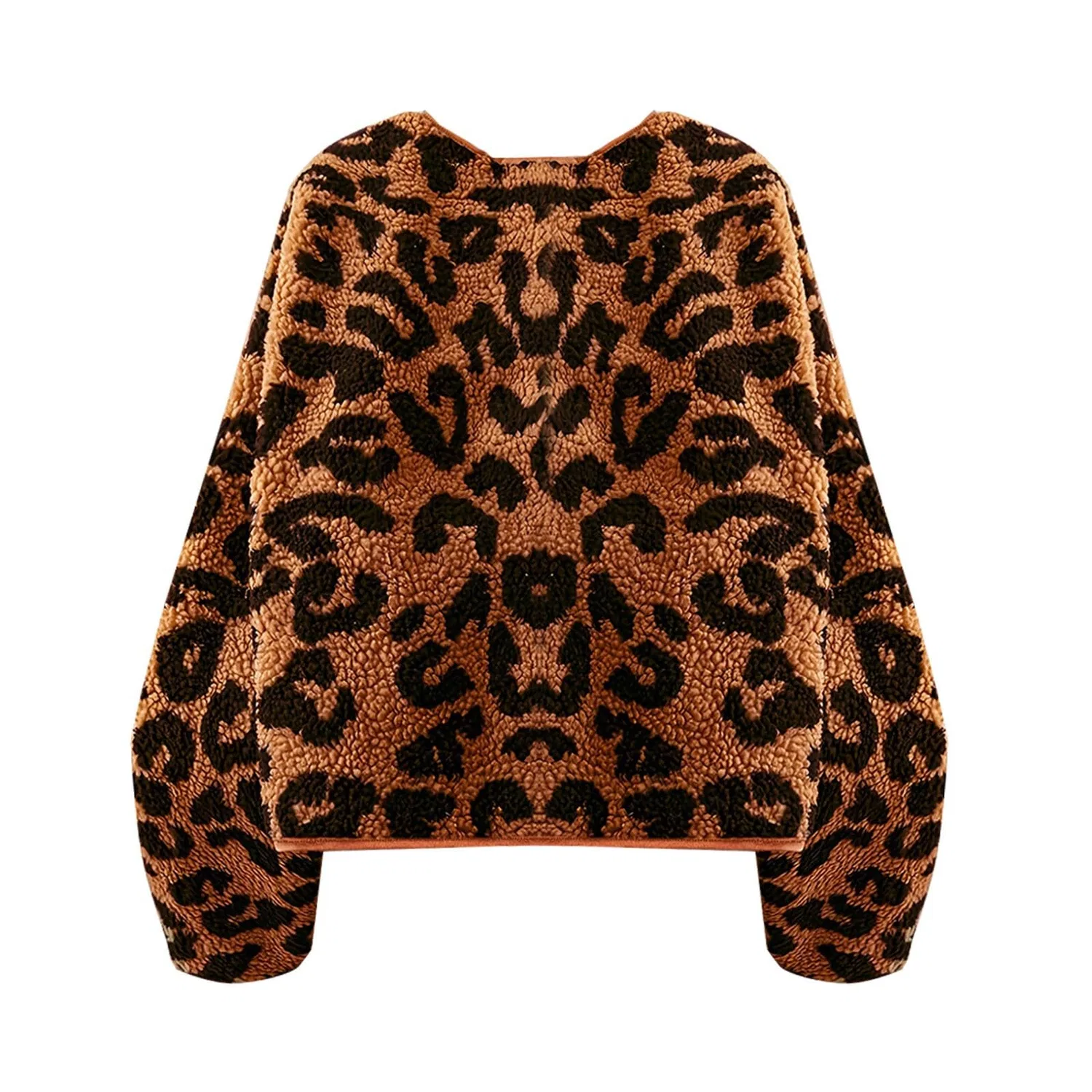 Женское пальто с принтом леопарда, на флисе, Warm Fluffy Winter Coat, Caff — фото 4