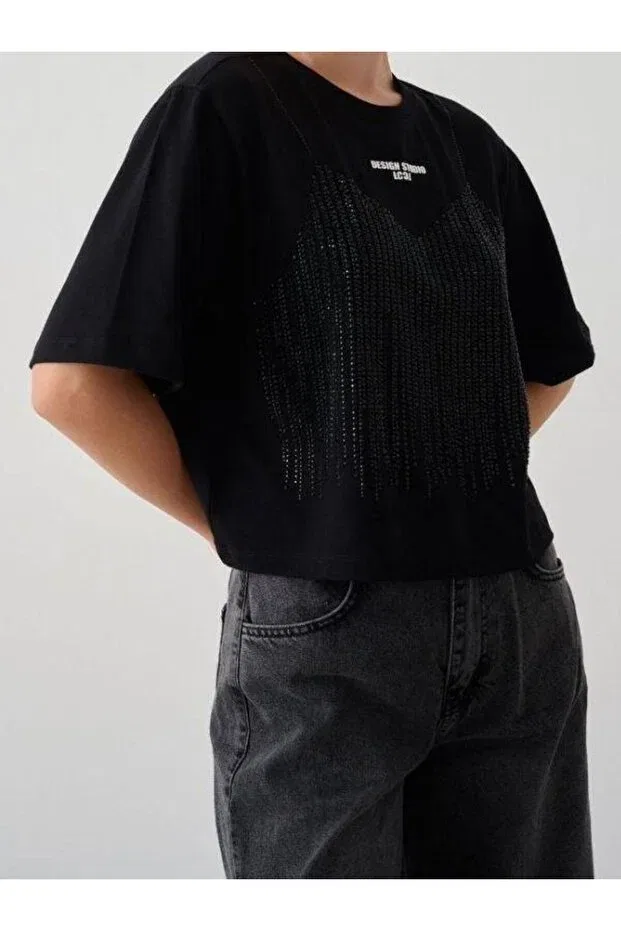 Детская футболка для девочек хлопковая Stone Design Zekids, Black — фото 4