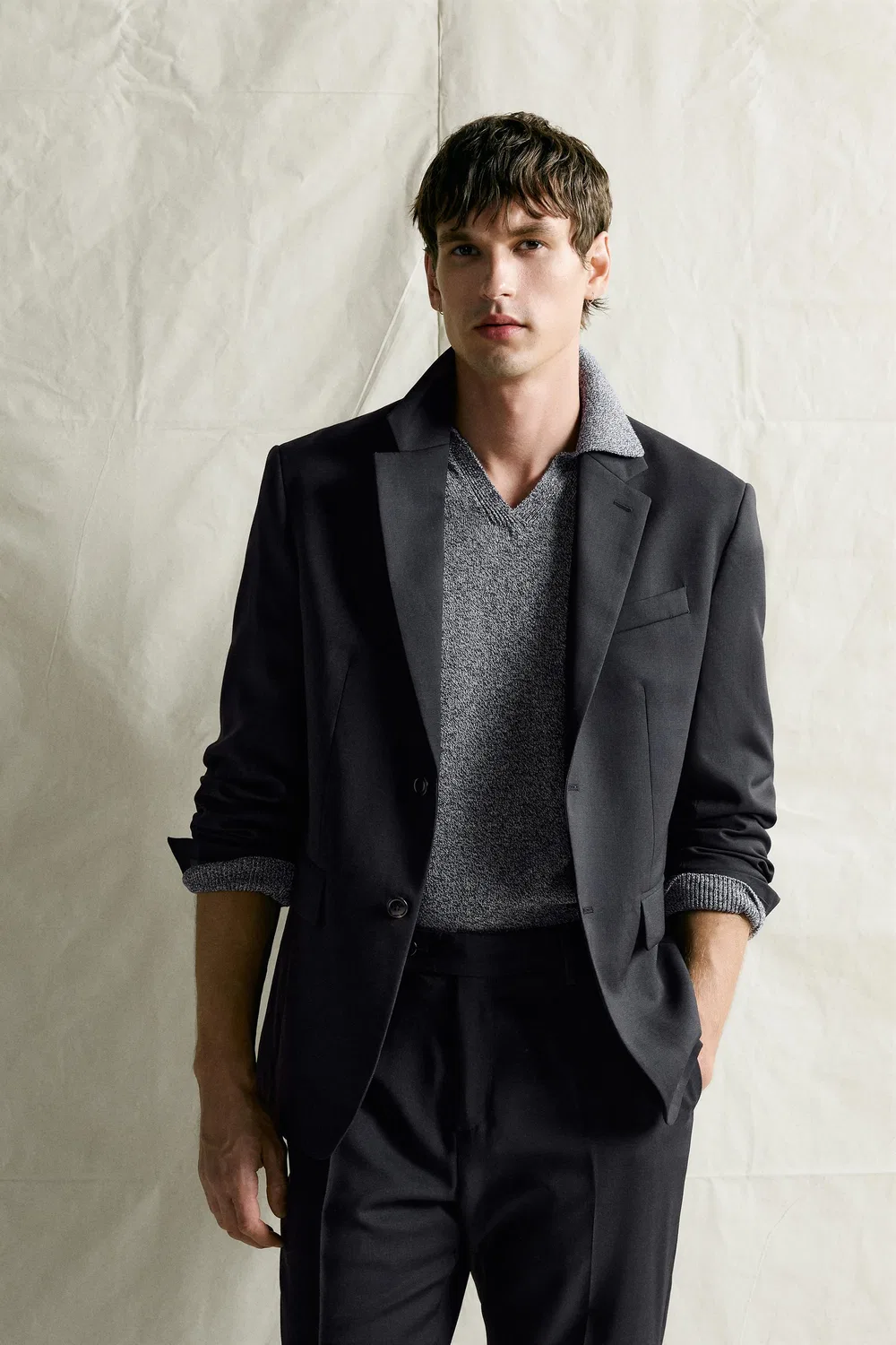 Блейзер из 100% шерсти, стандартного кроя. ZARA, Dark navy — фото 2