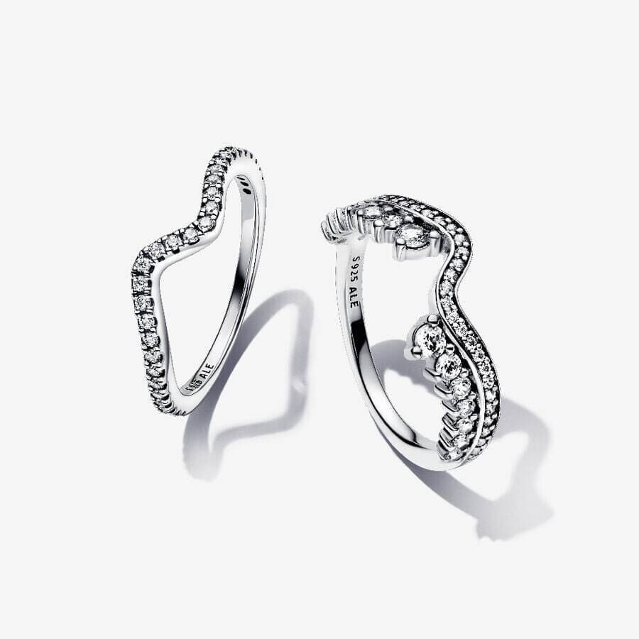 

Ювелирный комплект Pandora Timeless Sparkling Asymmetric Wave Ring, 2 предмета