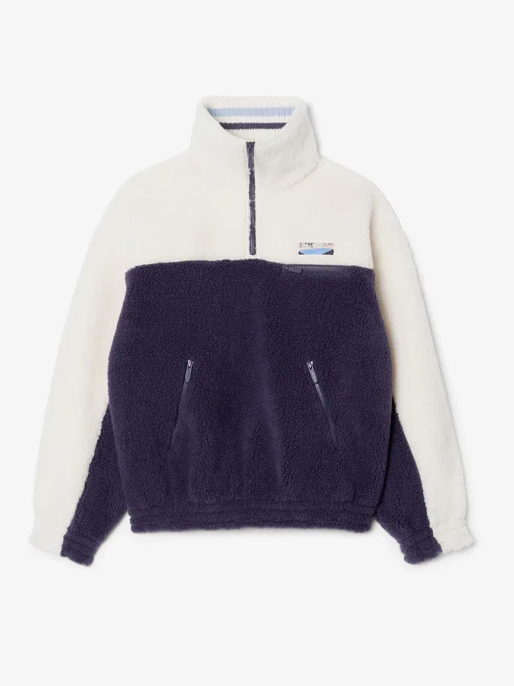 Свитшот LACOSTE с полумолнией, флисовый, темно-синий — фото 4