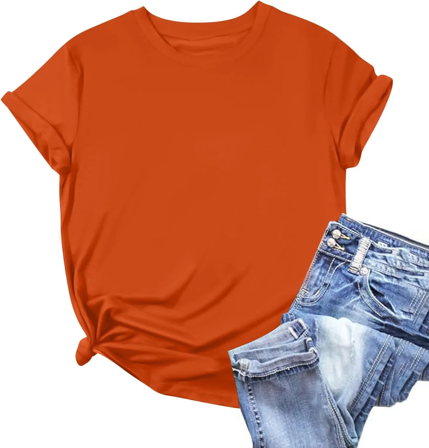 Женская футболка с круглым вырезом свободного кроя, Orange — фото 2