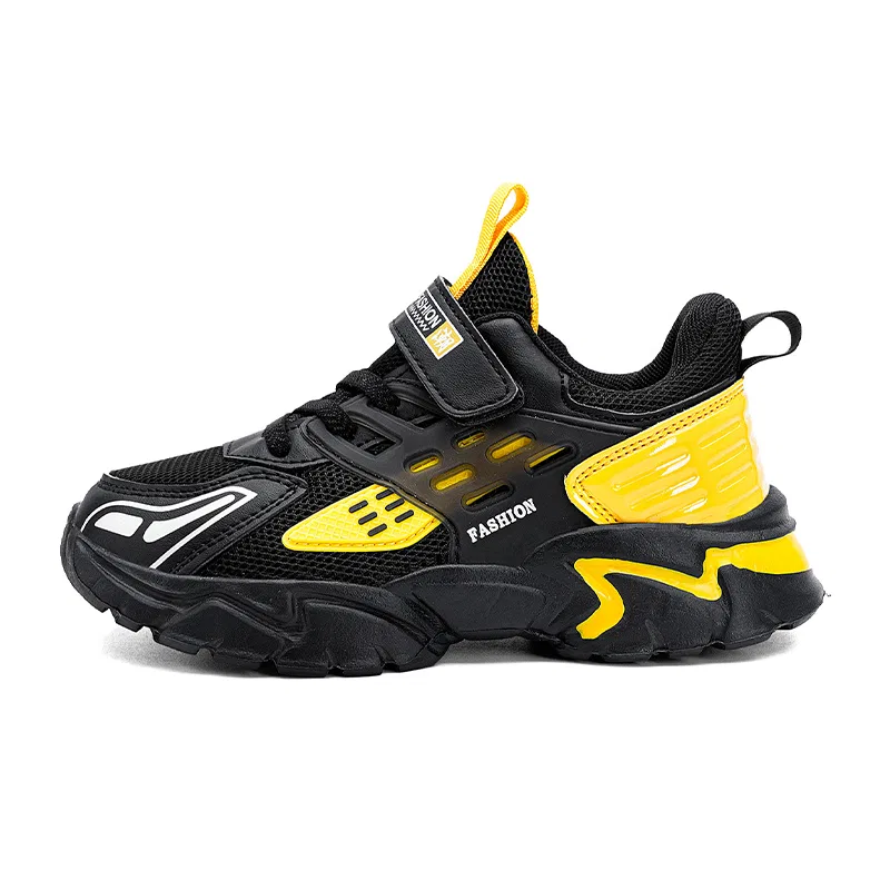 Детские повседневные кроссовки из сетки и экокожи Kids, VENICEW, Black Red — фото 3