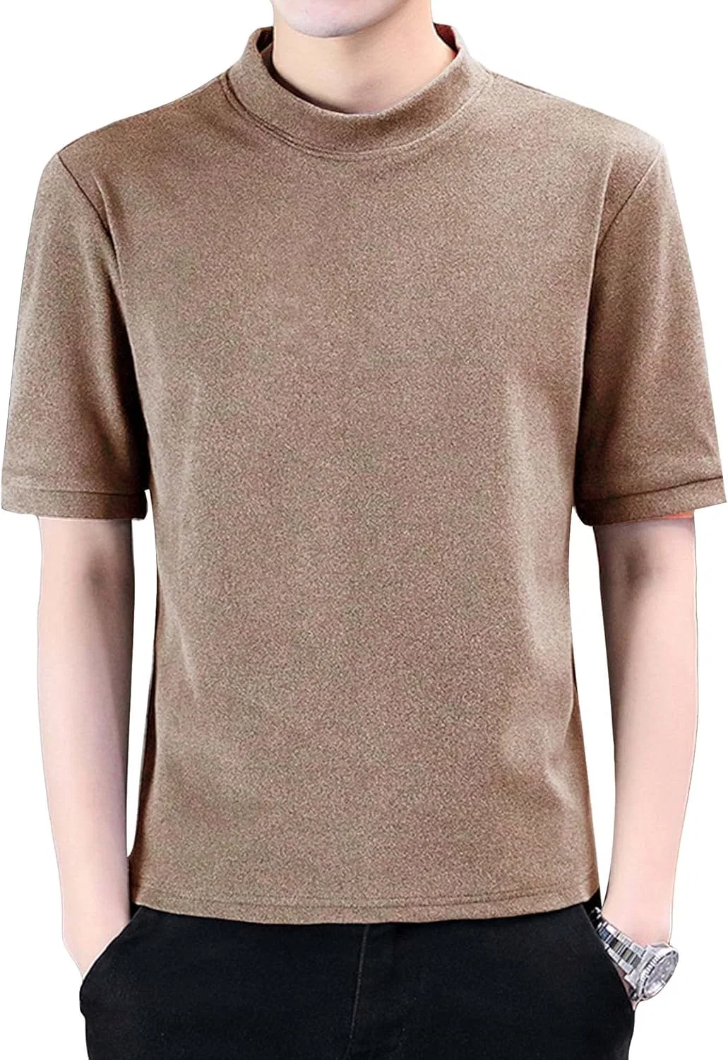 Мужская хлопковая футболка с воротником-стойкой Henley, Khaki
