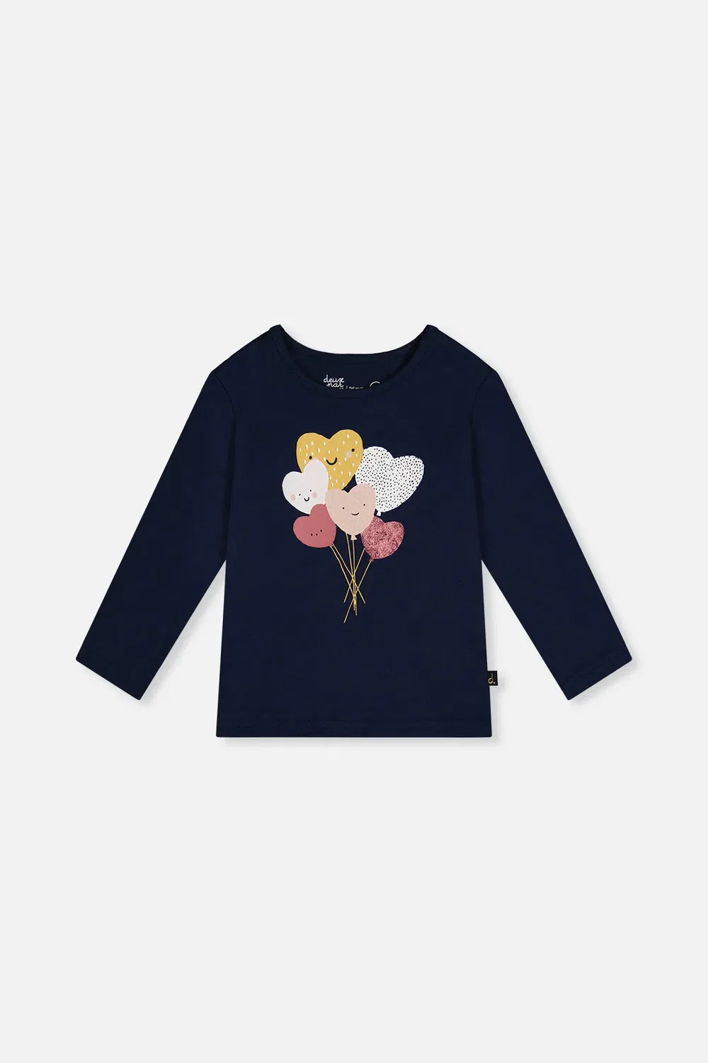 Детская футболка с длинным рукавом с принтом сердец Deux par Deux, Royal Blue and Pink