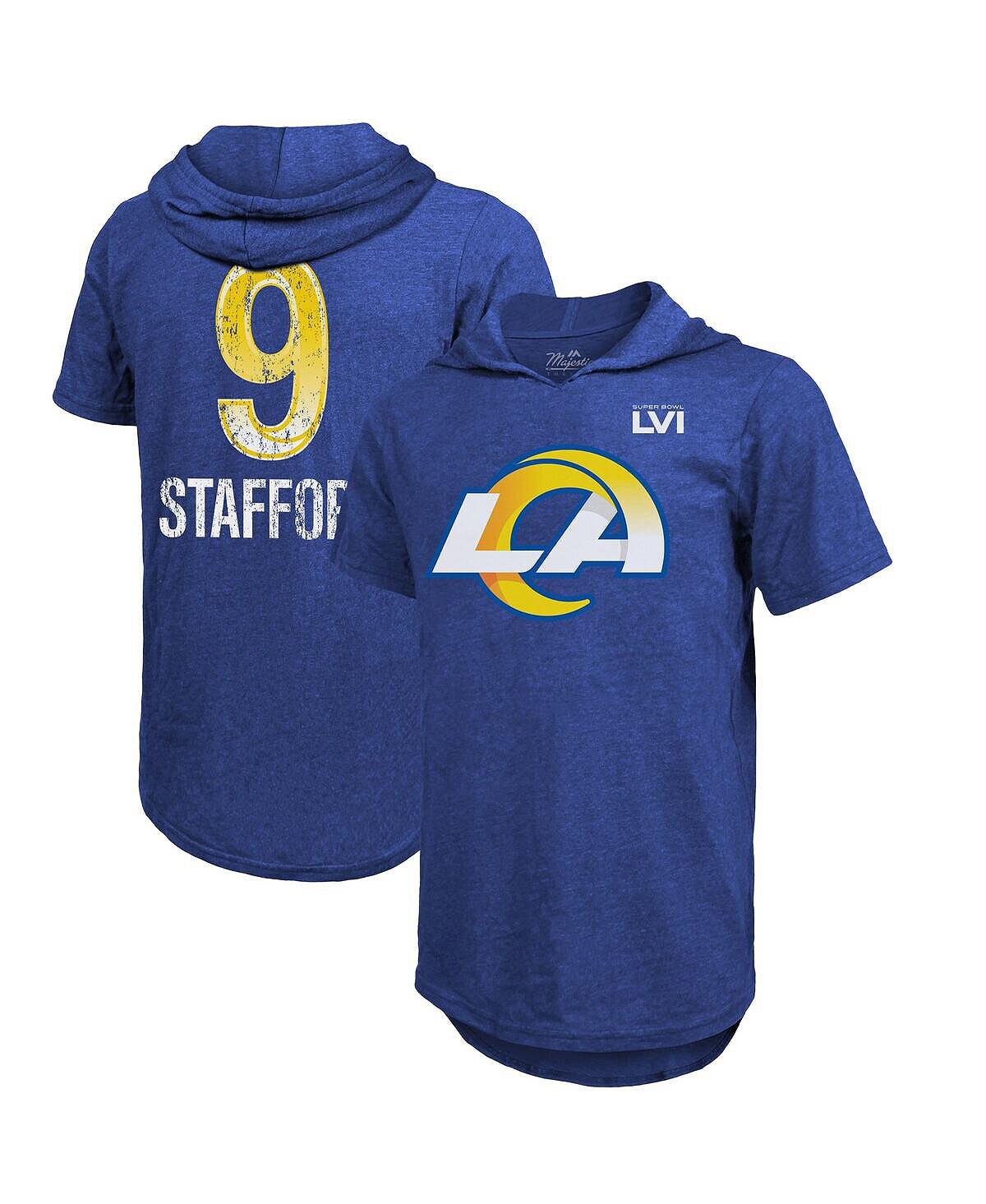 

Мужские нитки matthew stafford royal los angeles rams super bowl lvi имя номер футболка с капюшоном с коротким рукавом Majestic