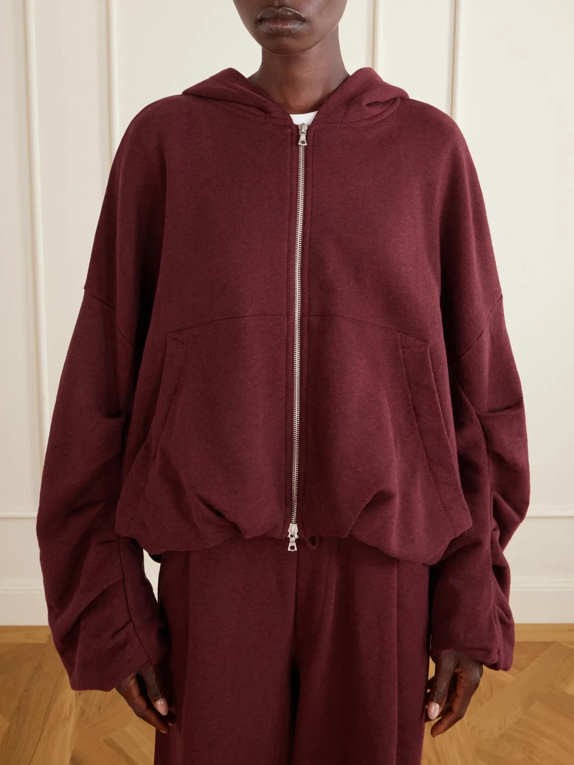 Худи на молнии из хлопкового джерси DRIES VAN NOTEN, бордовый — фото 3